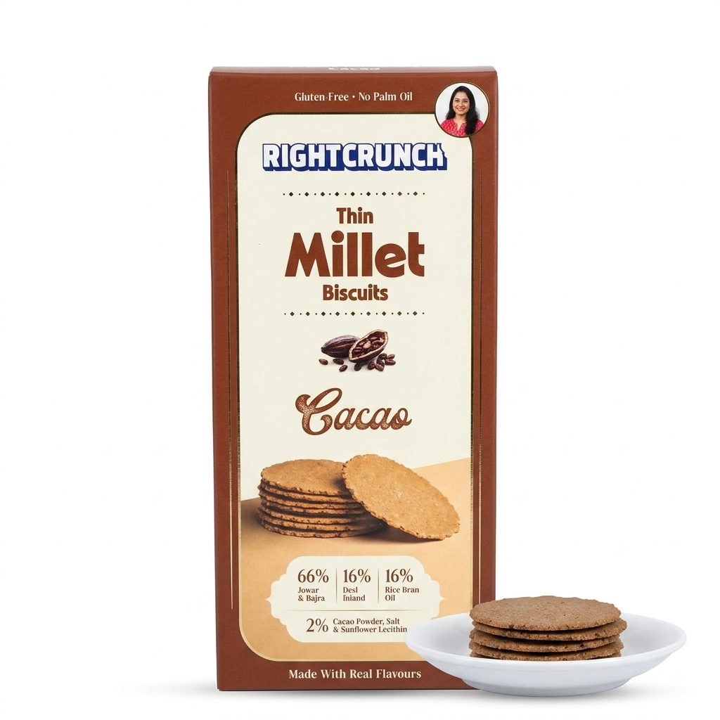 Millet Cracker - Cacao - 100% Millet Based Snack - Baked - Gluten Free - Right Crunch - 120gm