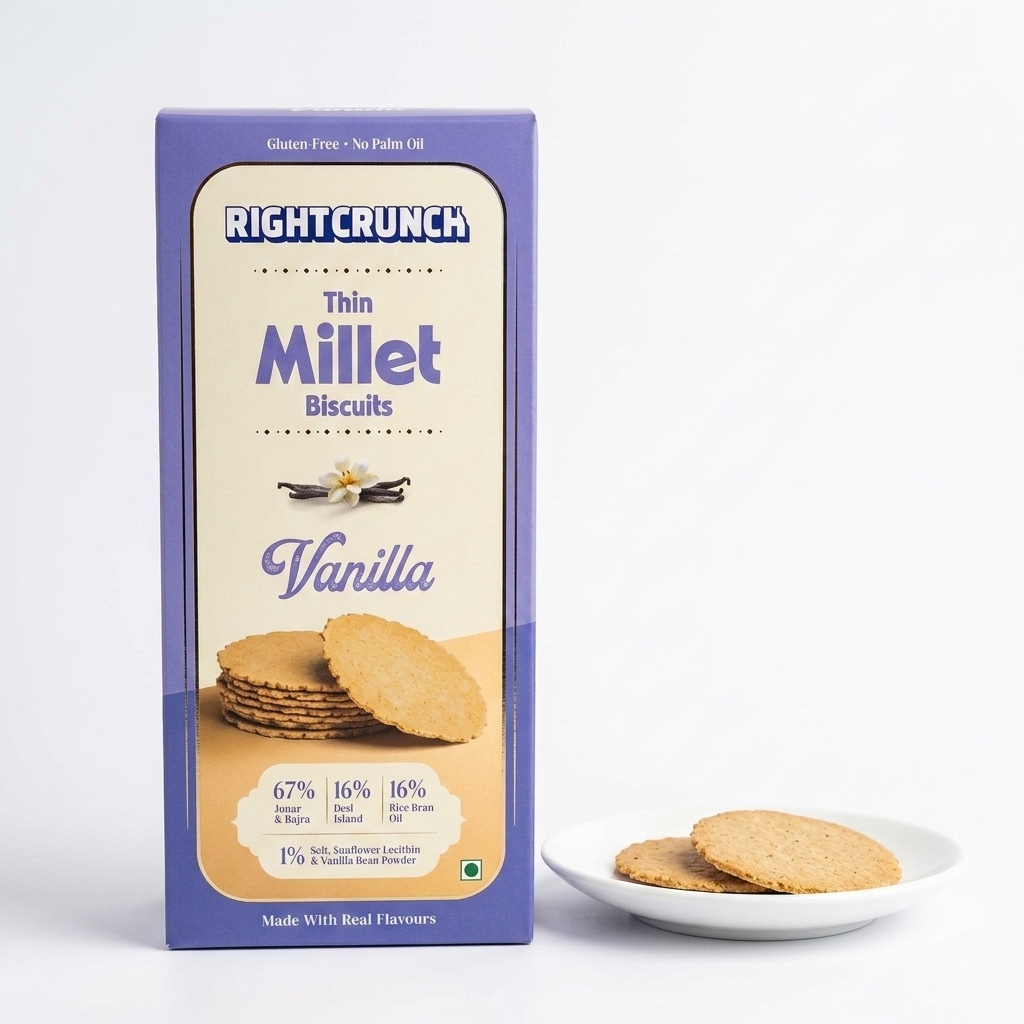 Millet Cracker - Vanilla - 100% Millet Based Snack - Baked - Gluten Free - Right Crunch - 120gm
