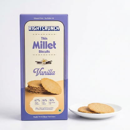 Millet Cracker - Vanilla - 100% Millet Based Snack - Baked - Gluten Free - Right Crunch - 120gm