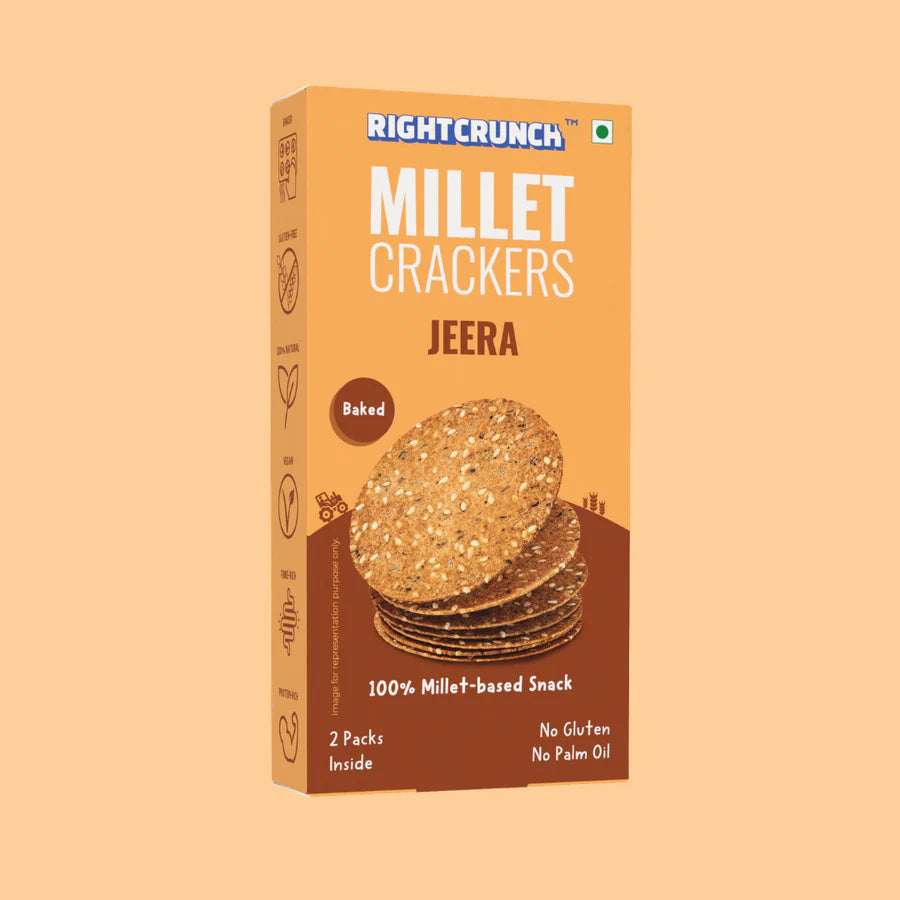 Millet Cracker – Jeera – 100% Millet Based Snack – Baked – Gluten Free – Right Crunch – 100gm