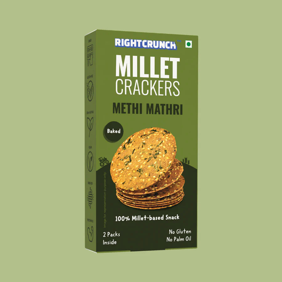 Millet Cracker - Methi Mathri – 100% Millet Based Snack – Baked – Gluten Free – Right Crunch – 100gm