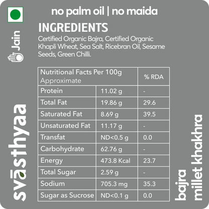 Millet Khakhra | Bajra Pearl Millet - Roasted - Vegan, Gluten Free, Preservatives Free, No Added Sugar, High In Fibre, Low Gi &amp;amp; No Maida - Svasthyaa - 200gm
