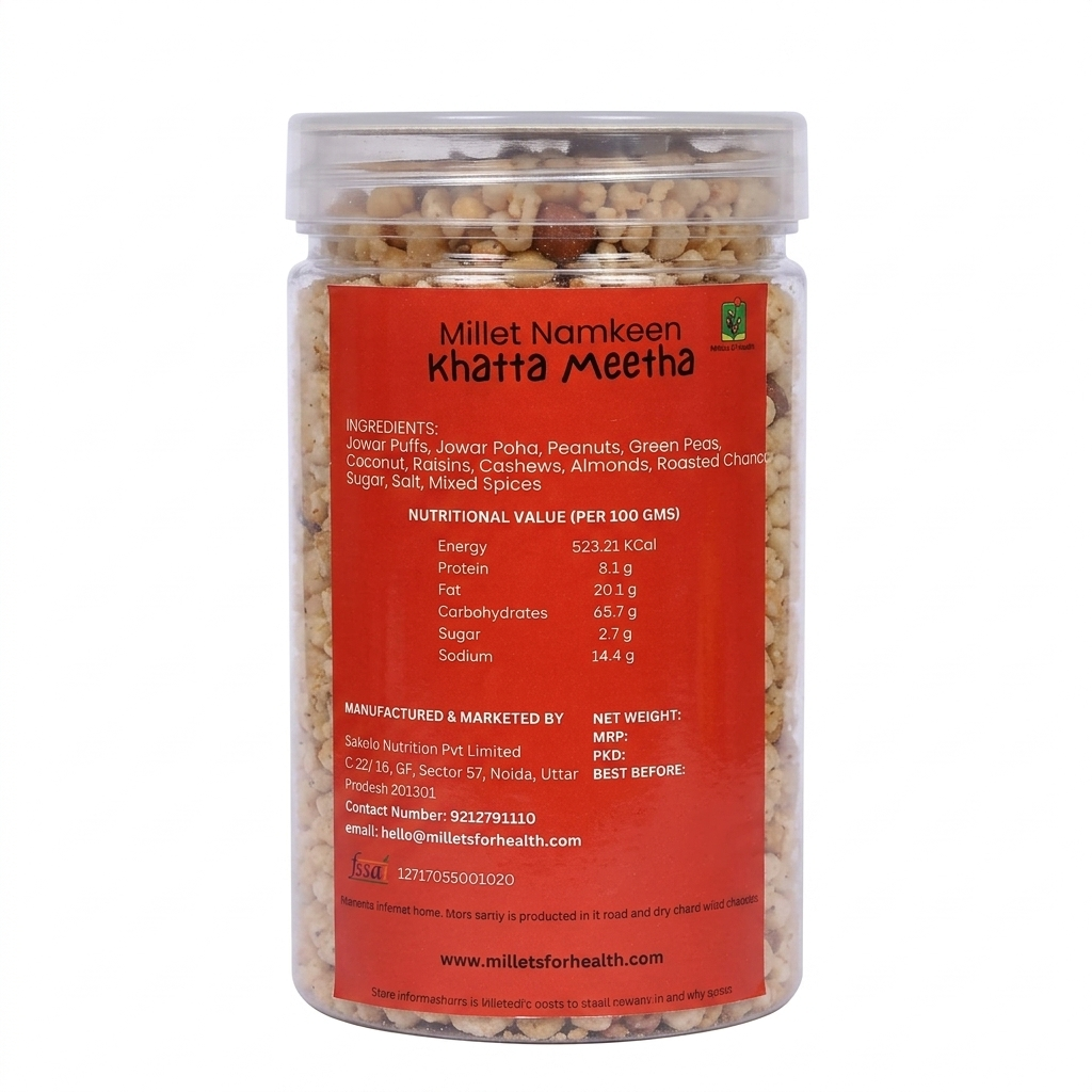 Namkeen | Millet Namkeen (Khatta Meetha) - 70% Millet - Roasted Superfood - Gluten Free &amp; No Added Preservatives - Millet For Health - 150gm
