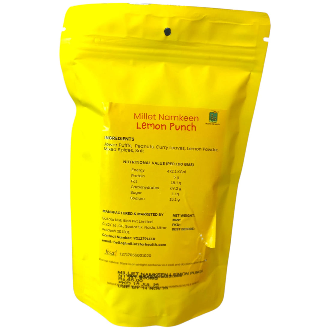 Namkeen | Millet Namkeen (Lemon Punch) - 70% Millet - Roasted Superfood - 100% Natural - 70% Millet - Gluten Free & No Added Preservatives - Millet For Health - 90gm