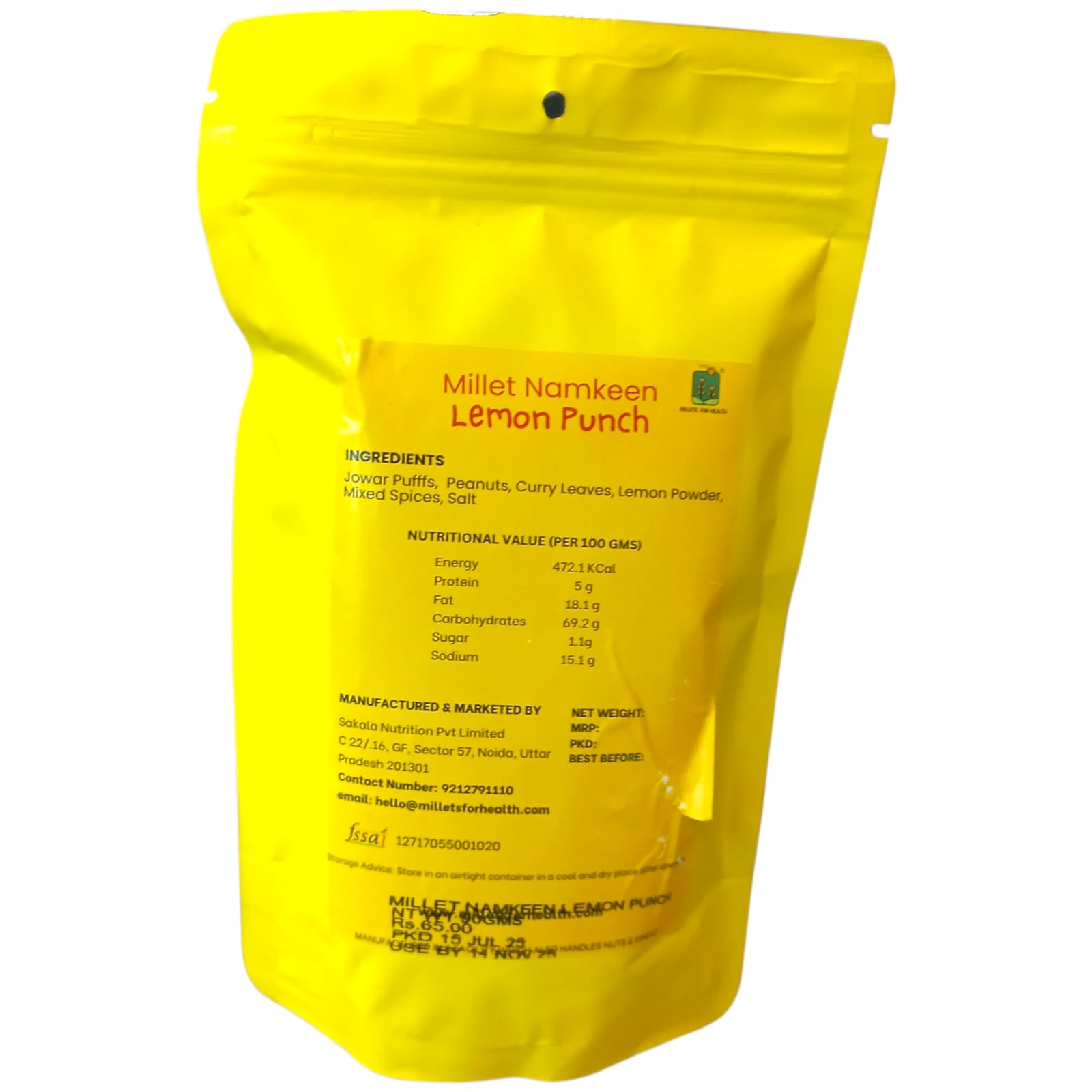 Namkeen | Millet Namkeen (Lemon Punch) - 70% Millet - Roasted Superfood - 100% Natural - 70% Millet - Gluten Free &amp; No Added Preservatives - Millet For Health - 90gm