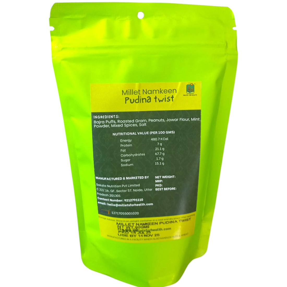 Namkeen | Millet Namkeen (Pudina Twist) - 70% Millet - Roasted Superfood - 100% Natural - 70% Millet - Gluten Free &amp; No Added Preservatives - Millet For Health - 90gm