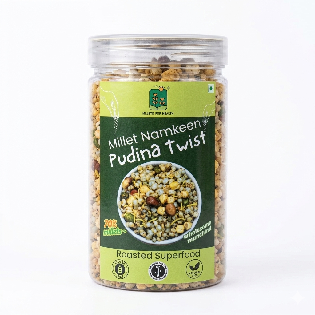 Namkeen | Millet Namkeen (Pudina Twist) - 70% Millet - Roasted Superfood - 100% Natural - 70% Millet - Gluten Free &amp; No Added Preservatives - Millet For Health - 150gm