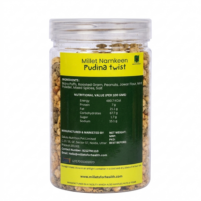 Namkeen | Millet Namkeen (Pudina Twist) - 70% Millet - Roasted Superfood - 100% Natural - 70% Millet - Gluten Free &amp; No Added Preservatives - Millet For Health - 150gm