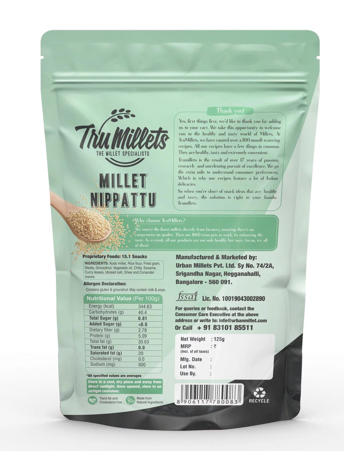 Nippat | Millet Nippat - High In Protein, Calcium &amp; Iron - TruMillets - 125gm