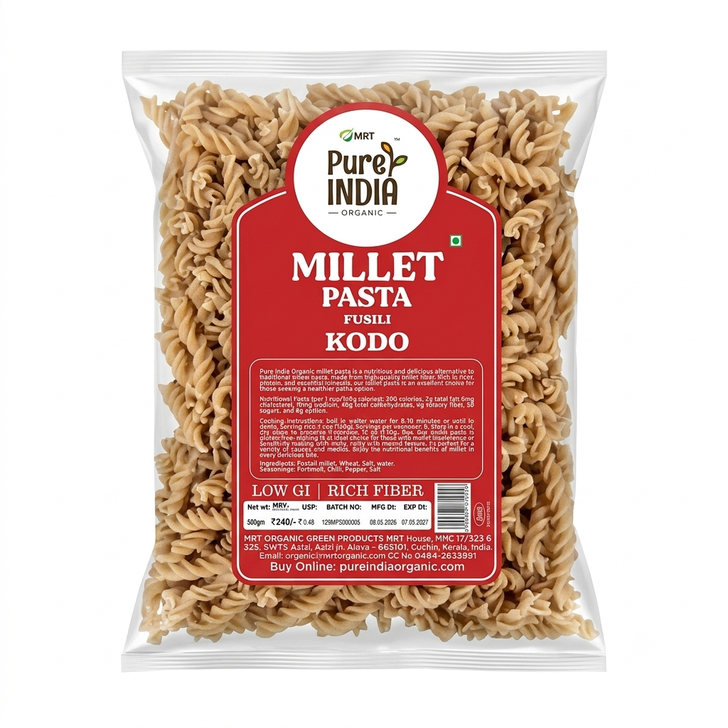 Pasta | Millet Pasta Fusili Kodo - Low GI, Rich Fiber - Rich in Minerals ,Rich in Vitamins, GMO Free – MRT Organics – 500gm