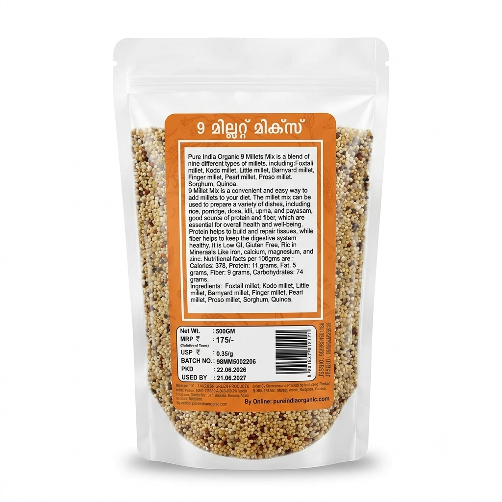 Millet | 9 Millet Mix – Gluten Free , Low Carbs -Rich Antioxidants - MRT Organics – 400gm