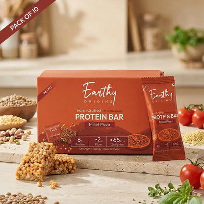Bar | Lentil &amp; Millet Protein Bar (Millet Pizza)– 6g Protein – Gluten Free, No Added Sugar, No Added Preservatives, No Artificial flavours, No Palm Oil– Earthy Origins  – 15gm