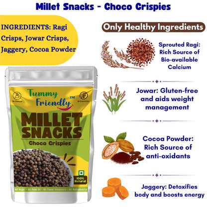 Millet Snacks | Choco Crispies – No Preservatives, No Chemicals, No Added Sugar, No Palm Oil – Tummy Friendly – 70gm