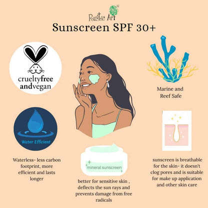 Mineral Sunscreen - SPF 30+ with Vitamin C – Vegan &amp;amp; Cruelty Free - Rustic Art – 30gm