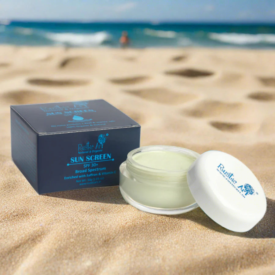 Mineral Sunscreen - SPF 30+ with Vitamin C – Vegan &amp;amp; Cruelty Free - Rustic Art – 30gm