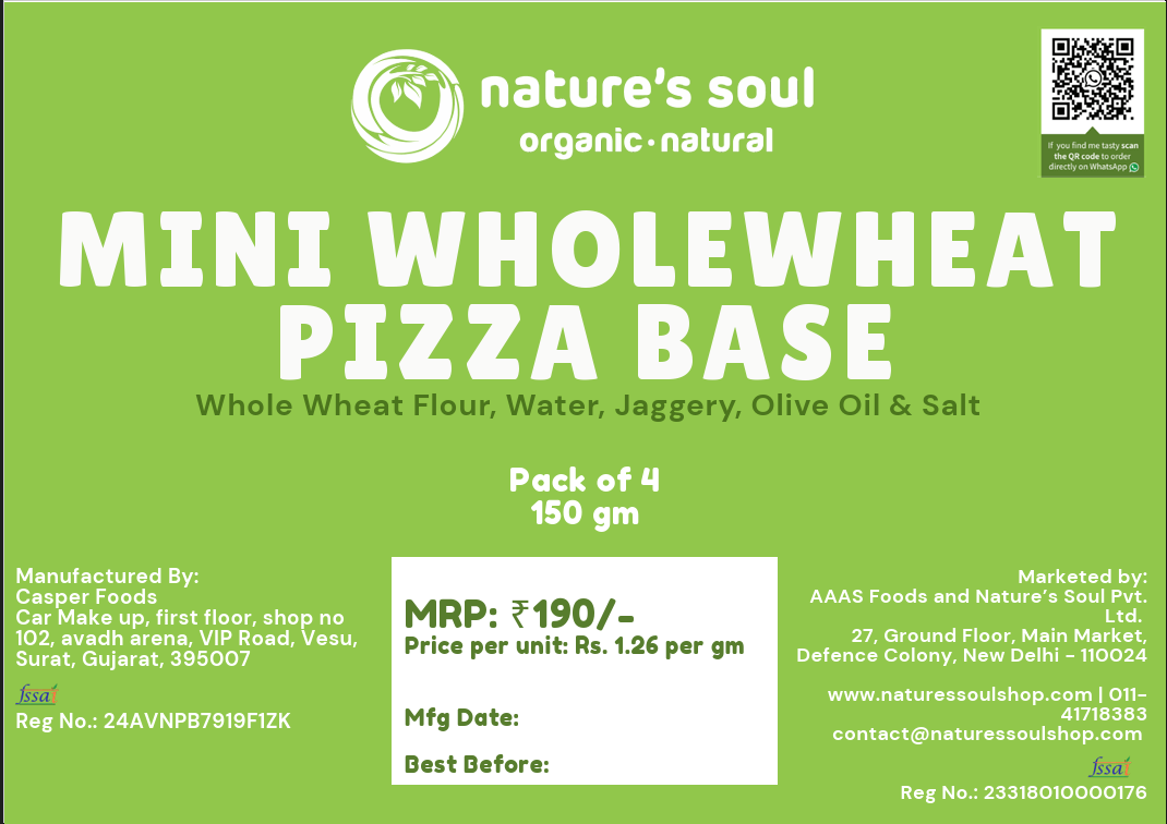 Pizza Base | Mini Whole Wheat Pizza Base - No Bread Improver, Emulsifiers, Stabiliser, No Preservatives &amp;amp; No Flavour Enhancer Or No Refined Sugar - Nature&