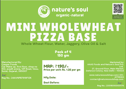 Pizza Base | Mini Whole Wheat Pizza Base - No Bread Improver, Emulsifiers, Stabiliser, No Preservatives &amp;amp; No Flavour Enhancer Or No Refined Sugar - Nature&