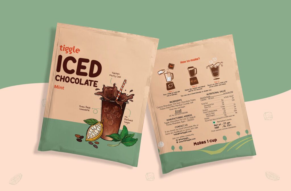 Iced Chocolate | Mint Dark Iced Chocolate Mix Sachets - Vegan, No Refined Sugar & Chemical Free – Tiggle – 25gm