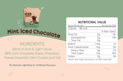 Iced Chocolate | Mint Dark Iced Chocolate Mix Sachets - Vegan, No Refined Sugar &amp; Chemical Free – Tiggle – 25gm