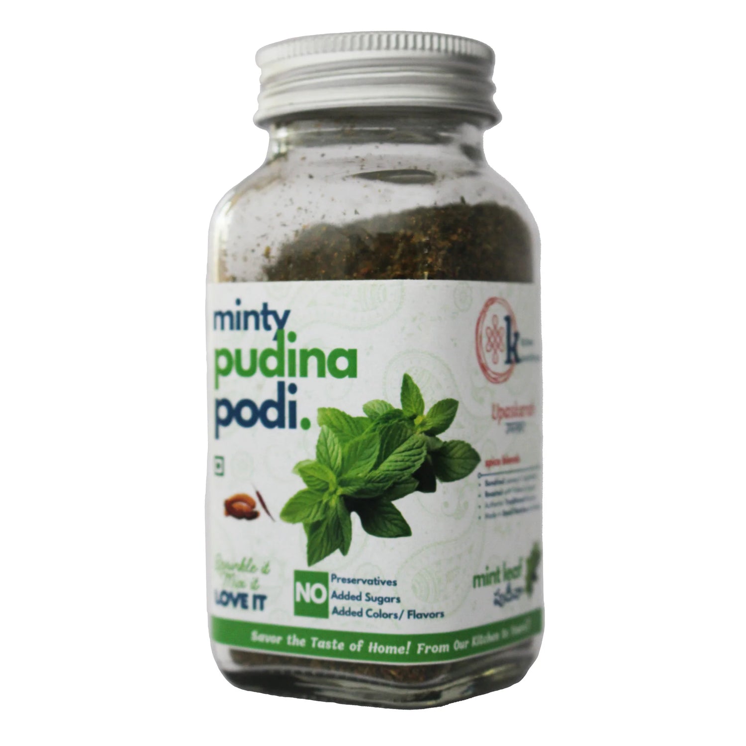 Seasoning | Minty Pudina Podi - Spice Blends  - No Added  Flavours, Sugar, Colour  &amp; Preservatives Free  - Kitchen Koundinyasa - 75 gm