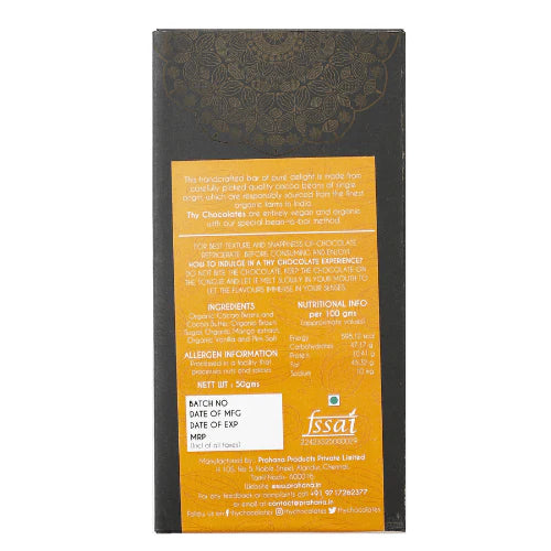 Dark Chocolate | Mistique Mango 70% Dark Chocolate - Bean To Bar - No Additives, Colours &amp; No Added Preservatives - Thy Chocolates - 50gm