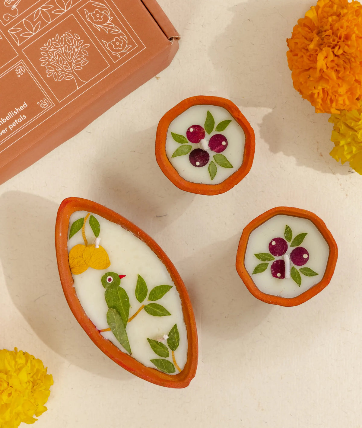 Diya | Mithu Miyan Small Diya Gift Box - Handcrafted – Eco Friendly Soy Wax, No Chemical &amp; No Harmful Fumes – Nature’s Soul - Set of 3