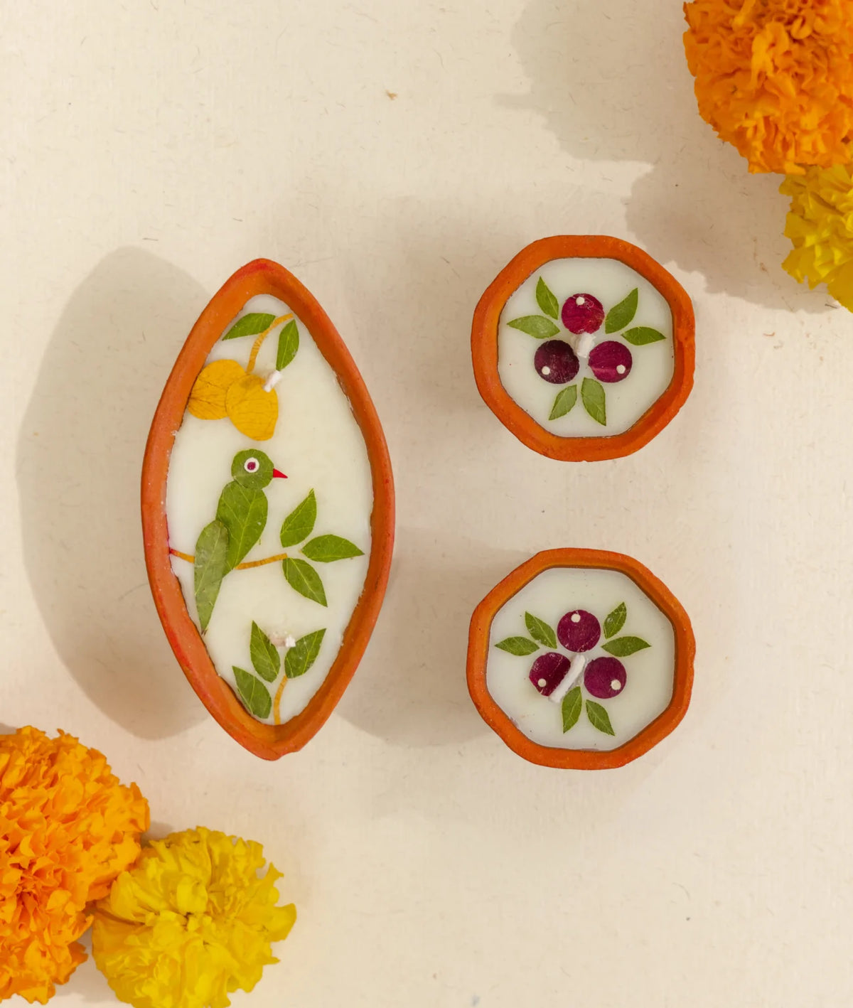 Diya | Mithu Miyan Small Diya Gift Box - Handcrafted – Eco Friendly Soy Wax, No Chemical &amp; No Harmful Fumes – Nature’s Soul - Set of 3