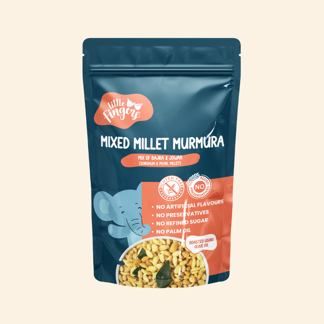 Murmura | Mixed Millet Murmura - Mix Bajara &amp; Jow ( Sorghum &amp; Pearl Millet) - Roasted Using Olive Oil – Gluten Free-  No Added Preservatives ,No Palm Oil, Refined Sugar –Little Fingers– 100gm