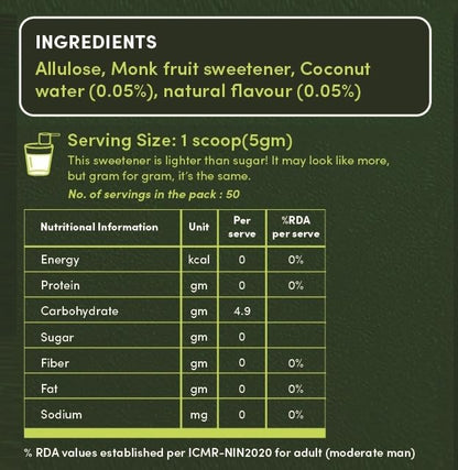 Monk Fruit Sweetener without Erythritol - Monk Fruit Extract with Allulose -Monk Fruit powder  - No Added Preservatives, No Artificial sweeteners  -Zeeero - 150gm