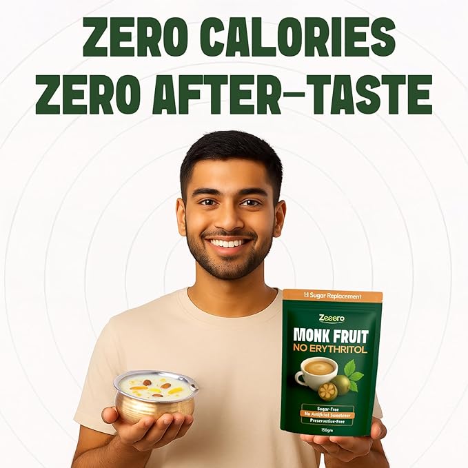 Monk Fruit Sweetener without Erythritol - Monk Fruit Extract with Allulose -Monk Fruit powder  - No Added Preservatives, No Artificial sweeteners  -Zeeero - 150gm