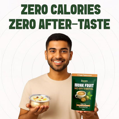 Monk Fruit Sweetener without Erythritol - Monk Fruit Extract with Allulose -Monk Fruit powder  - No Added Preservatives, No Artificial sweeteners  -Zeeero - 150gm