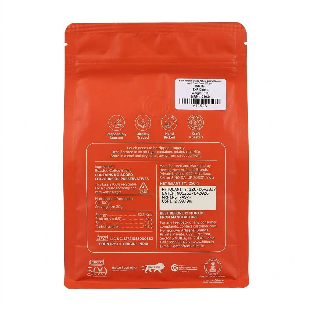 Coffee | Monsooned Malabar (French Press) - Medium Light Roast -Unwashed Arabica-Craft Roasted– Bili Hu – 250gm