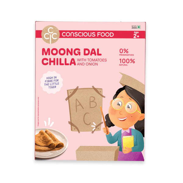 Moong Dal Chilla | (With Tomatoes & Onion) - Age 2 + - Natural - Preservatives Free & High In Fibre - Conscious Food - 200gm