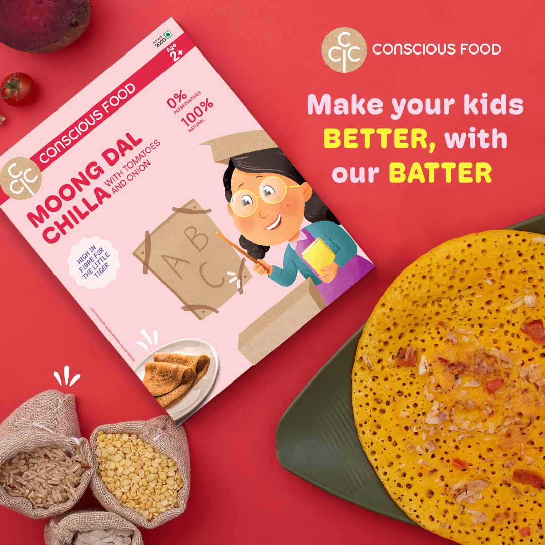 Moong Dal Chilla | (With Tomatoes &amp; Onion) - Age 2 + - Natural - Preservatives Free &amp; High In Fibre - Conscious Food - 200gm