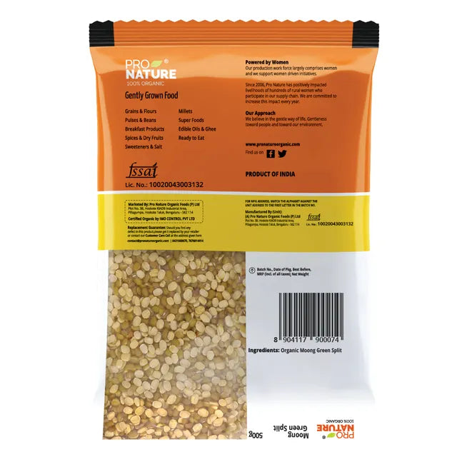 Moong Split Dal - USDA Organic - Pro Nature - 500gm