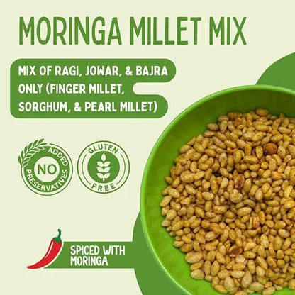 Murmura | Moringa Millet Mix (Spiced With Moringa)- Roasted Using Olive Oil – Gluten Free-  No Added Preservatives ,No Palm Oil, Refined Sugar –Little Fingers– 100gm