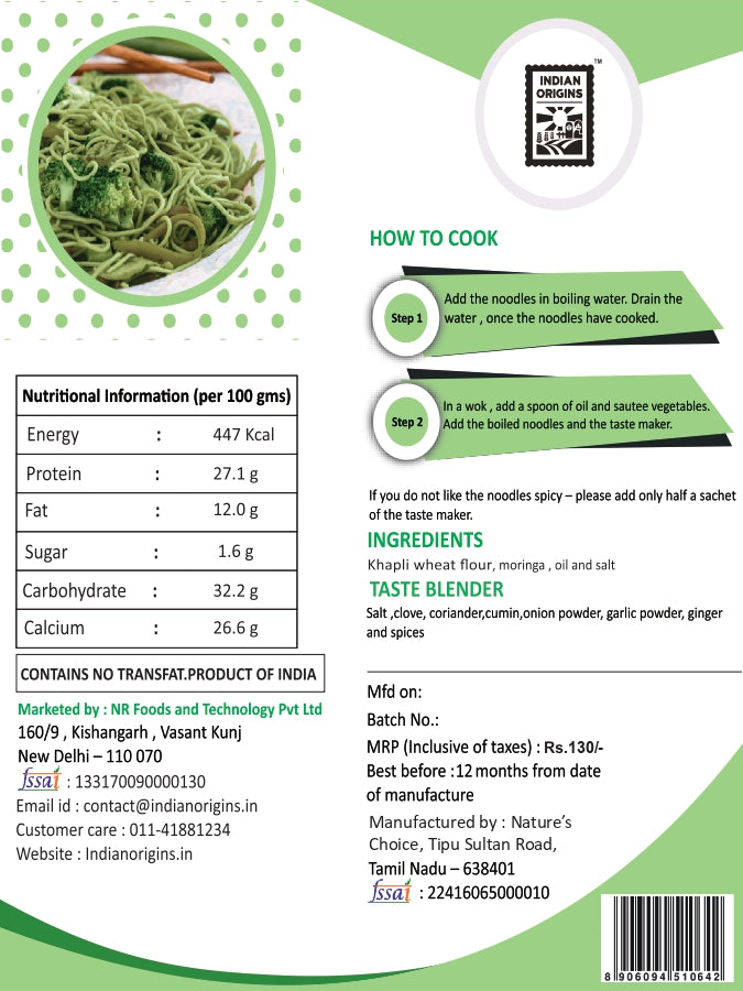 Moringa Noodles – Indian Origins – 175gm