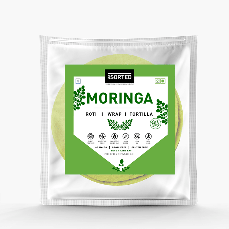 Tortilla | Moringa Roti – Wrap – 26Kcal – Vegan, Gluten Free, No Maida, Keto Friendly, Diabetic Friendly & No Additives – Get Sorted – Pack Of 5