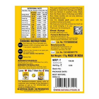Noodles | Moringa Instant Ramen Noodles (Made With Moringa, Millet Flour &amp; Whole Wheat) - 100% Jain - High in Protein, Fiber, &amp; Calcium - No Onion, Garlic, No Maida &amp; No Artificial Colors Or Preservatives Free - Naturally Yours - 175gm