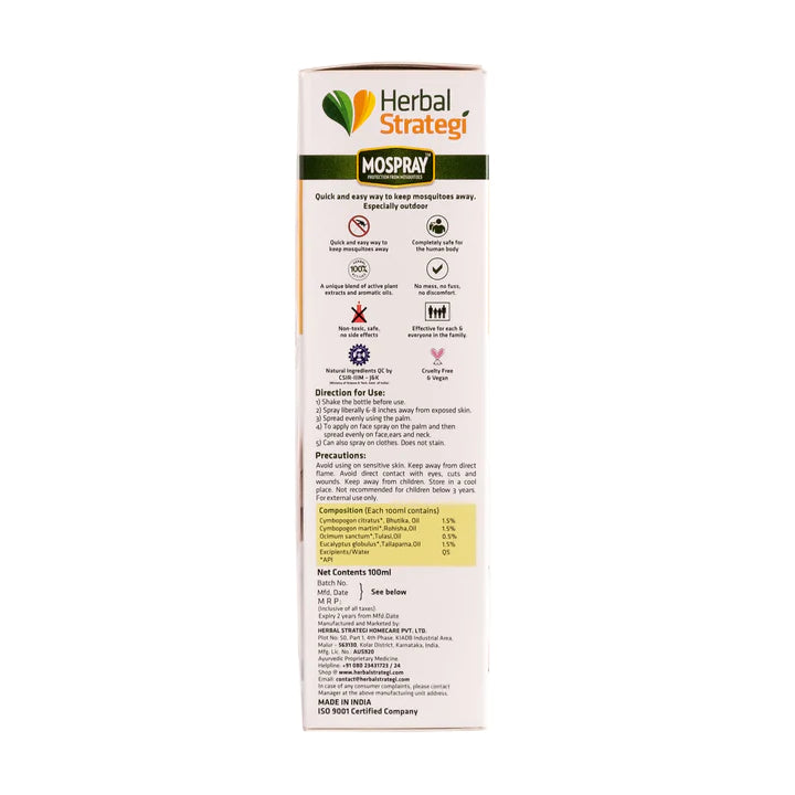 Mosquito Repellent Body Spray – Natural - Indian - Vegan &amp;amp; Cruelty Free - Herbal Strategi – 100ml