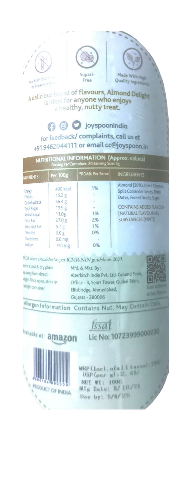 Mouth Freshener | Premium (Almond Delight) - No Supari, No Preservatives &amp;amp; No Artificial Flavour - Joyspoon - 100gm