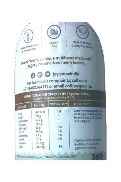 Mouth Freshener | Premium (Sweet Neem) - Healthy Treats - No Supari, No Preservatives &amp;amp; No Artificial Flavour - Joyspoon - 100gm