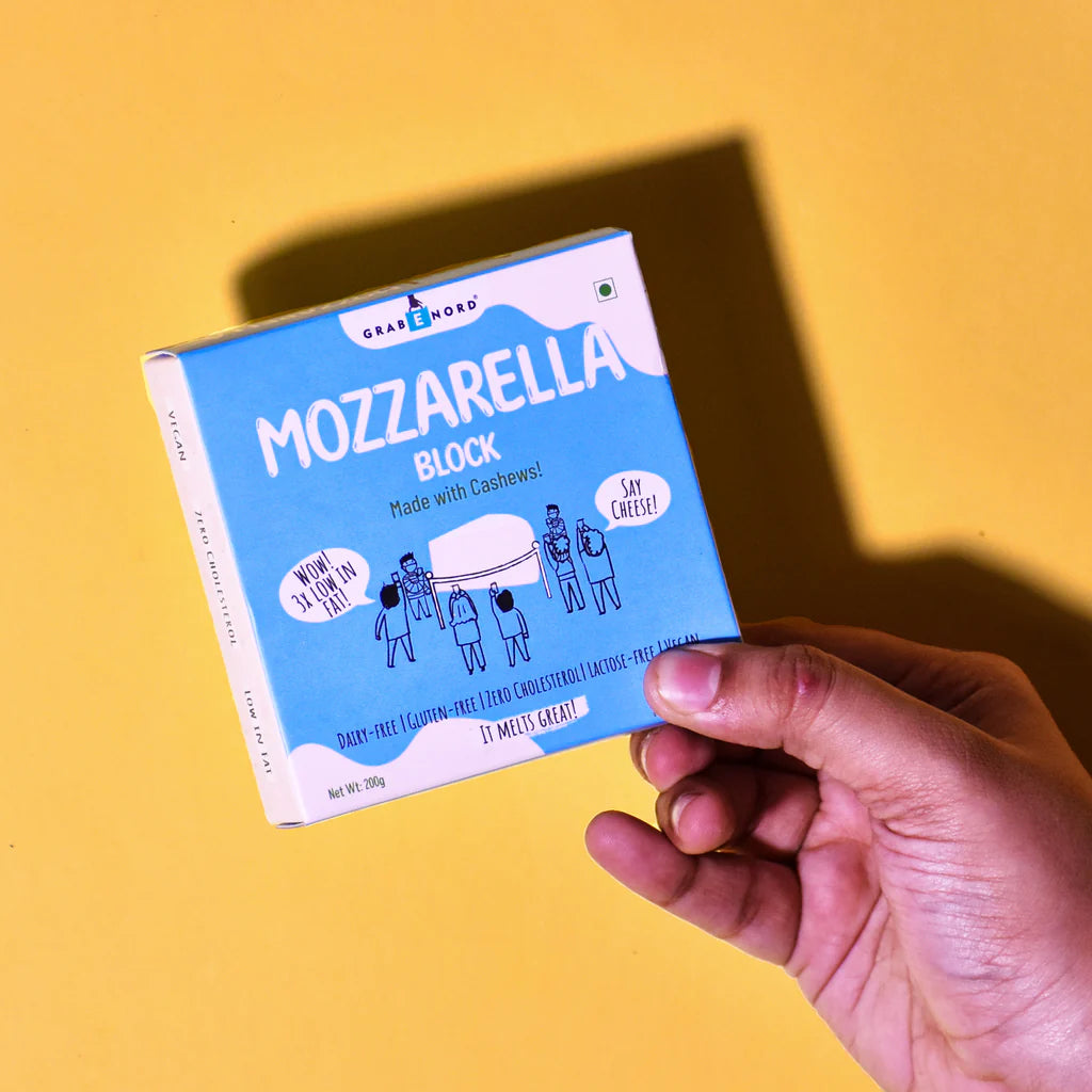 Mozzarella Cheese | Block (Made With Cashew) – Vegan, Gluten Free, Cruelty Free, Cholesterol Free & Dairy Free – Grabenord – 200gm