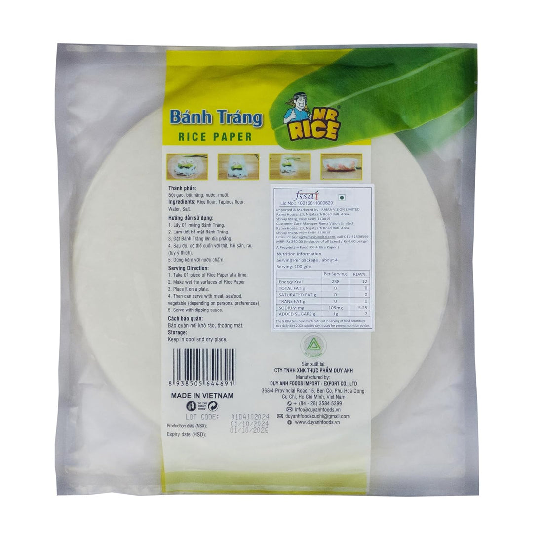 Rice Paper | Fresh Roll Rice Paper - Vietnam - No Added Preservatives - Mr Rice - 22cm (400gm)