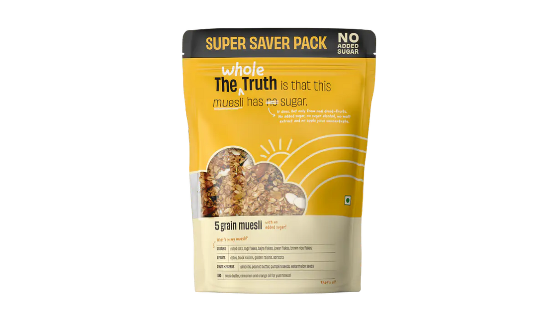 Muesli | (5 Grain Muesli) - Gluten Free, Sugar Free, No Added Sugar, No Soy, No Added Colour, No Preservatives & No Artificial Sweetener - The Whole Truth - 350gm