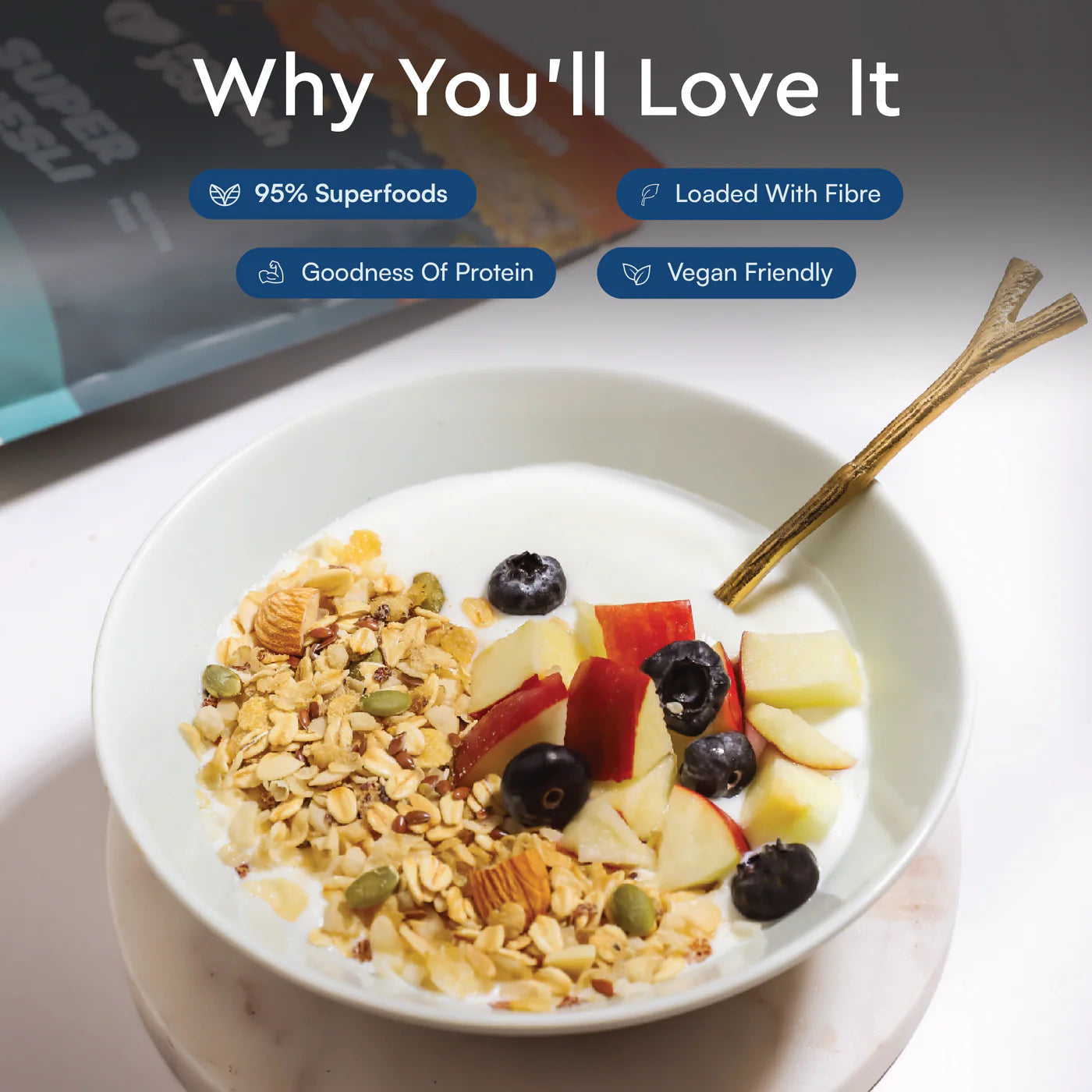 Muesli | Super muesli (No Added Sugar) –14g Plant Based Protein - Supports Bone Health –Gluten Free, Vegan -  No Added Preservatives &amp; No Refined Sugar – Nourish You– 400gm