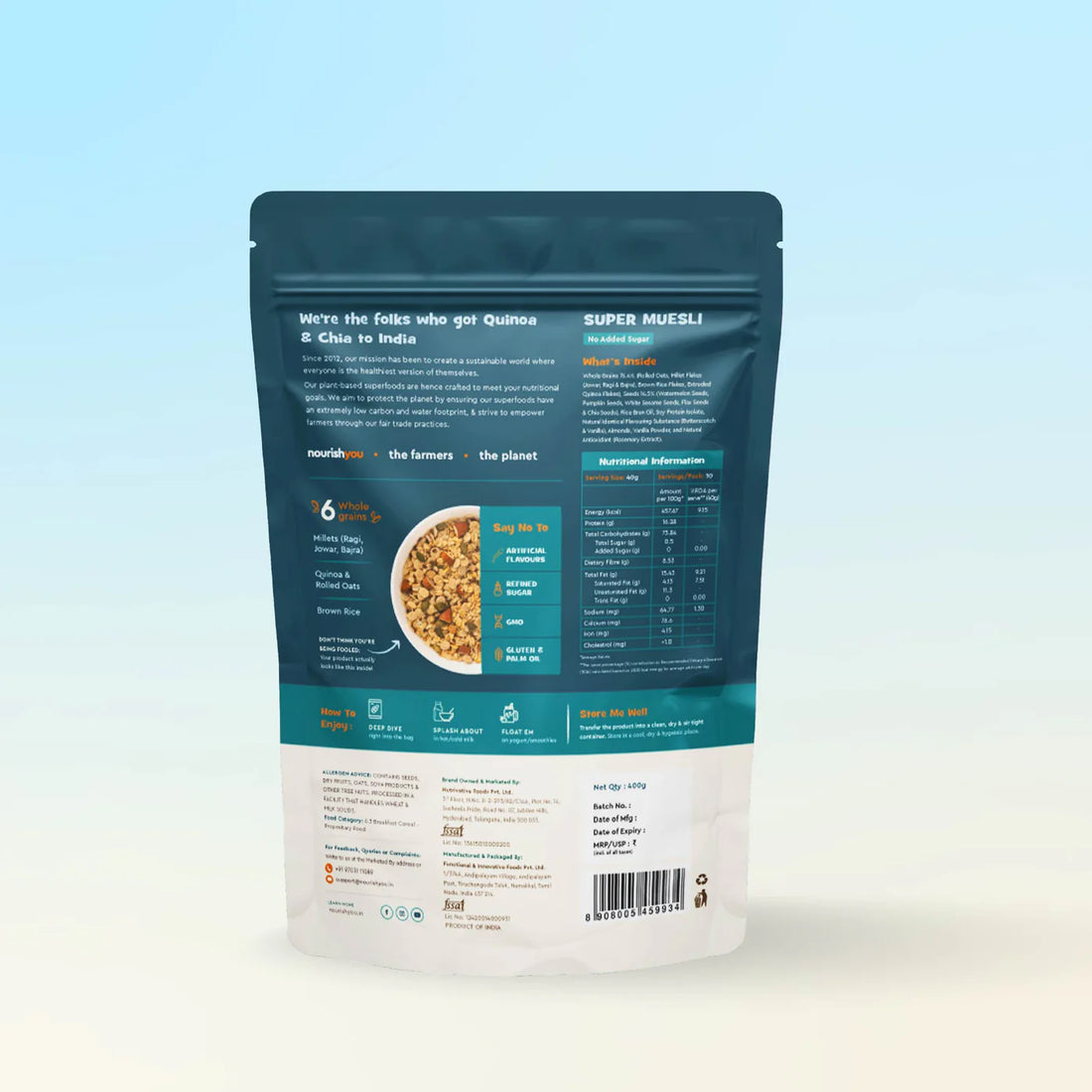 Muesli | Super muesli (No Added Sugar) –14g Plant Based Protein - Supports Bone Health –Gluten Free, Vegan -  No Added Preservatives &amp; No Refined Sugar – Nourish You– 400gm