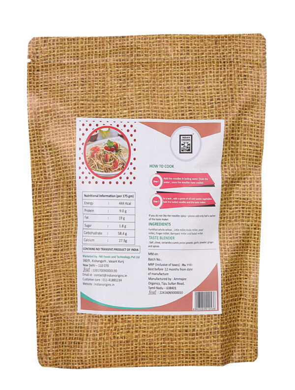 Multi Millet Noodles (Made With Ragi, Foxtail, Kodo, Barnyard, Little And Pearl, Combined With Emmer (Khapli) Wheat - No Maida &amp;amp; Not Fried – Indian Origins – 350gm