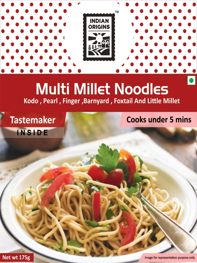 Multi Millet Noodles | ( Made With Ragi, Foxtail, Kodo, Barnyard, Little And Pearl, Combined With Emmer (Khapli) Wheat – No Maida & Not Fried – Indian Origins – 175gm