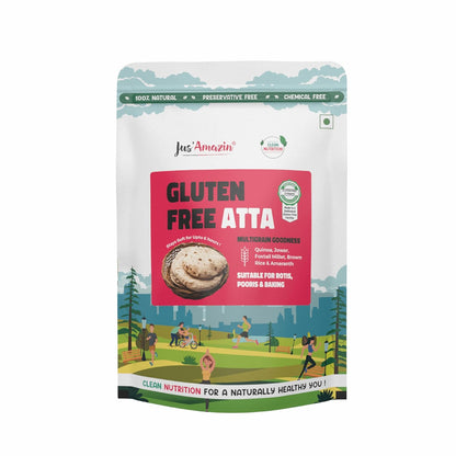 Flour | Multi Grain Goodness (Quinoa, Jowar, Foxtail Millet, Brown Rice &amp; Amaranth) – Perfect For Rotis, Pooris &amp; Baking – Stays Soft Upto 6 Hours – Natural – Vegan, Gluten Free, Soy Free, Wheat Free, Dairy Free &amp; Lactose Free – Jus’ Amazin – 1000gm